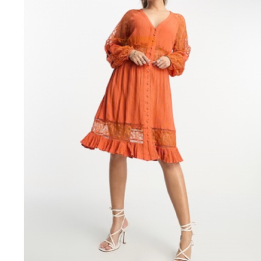 ASOS Elegant Lace Button-Down Dress in Terracotta